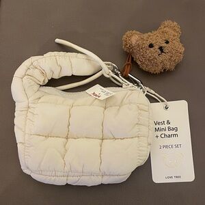 Love Tree White/cream Quilted Mini Bag with Bear Charm